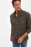 Erkek Khakı Regular Fit Uzun Kollu Pamuklu Gömlek R5016AZ20AU