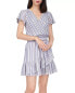 Фото #1 товара Michael Michael Kors Short Sleeve Striped Faux Wrap Dress DK Chambray M