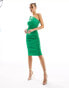 Фото #4 товара AX Paris ruched one shoulder midi dress in green