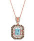 Фото #1 товара Sea Blue Aquamarine (1-1/4 ct. t.w.) & Diamond (7/8 ct. t.w.) Halo 20" Adjustable Pendant Necklace in 14k Rose Gold