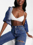 Фото #2 товара Abercrombie & Fitch Curve Love 90s straight fit jean in dark blue with thigh slash
