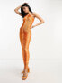 Фото #1 товара ASOS DESIGN fringe drape halter maxi dress in hot orange