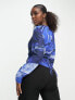 Фото #2 товара Monki tie waist wrap blouse in blue liqud print