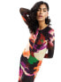 Фото #7 товара Vero Moda long sleeved lettuce edge mesh dress in abstract print