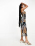 Фото #7 товара ASOS DESIGN chiffon bandeau midi dress with matching neck tie in mixed print