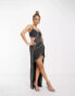 ASOS DESIGN strappy embellished maxi dress with linear gem beading in black