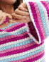 Something New X Cenit Nadir crochet mini dress in pink & blue stripe Rosa und Blau, XS - фото #3