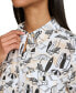 Women's Whimsical-Print Roll-Tab Button-Front Top