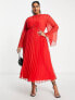 Фото #1 товара ASOS DESIGN Curve tie back fluted sleeve pleated midi dress in red