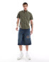 Abercrombie & Fitch short sleeve elevated icon logo oxford shirt in dark green