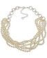 ფოტო #1 პროდუქტის Two-Tone Imitation Pearl Ring Layered Statement Necklace, 16" + 3" extender