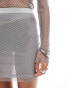 Amy Lynn Bethan rhinestone stretch net mini skirt co-ord in silver in Silber mit Strassbesatz, M-L - фото #4