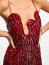 ASOS DESIGN embellished lattice maxi dress with fringing and wave neckline in deep red