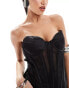 Heiress Beverly Hills premium satin corset bandeau mini dress with mesh inserts in black Черный, S - EU 36 - фото #3