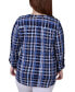 Фото #2 товара Plus Size Long Sleeve Roll Tab Sleeve Plaid Y-Neck Top