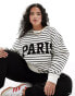 4th & Reckless Plus exclusive Paris logo sweatshirt in black and white stripe