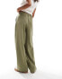 Фото #5 товара Miss Selfridge Petite tailored wide leg dad trouser in khaki