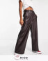 Фото #1 товара New Look Petite faux leather wide leg trousers in brown