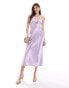 Miss Selfridge satin tie front maxi dress in lilac Сиреневый, 40 - фото #4