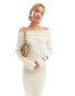 Фото #2 товара Glamorous off shoulder bodycon maxi knitted dress in cream