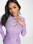 Фото #3 товара Jaded Rose Modest long sleeve maxi dress in purple sequin