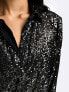 New Look sequin button through shirt in black