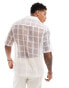 ASOS DESIGN relaxed fit short sleeve revere collar sheer check shirt in white Белый, XS - Chest 36 - фото #4