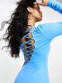 Simmi slinky bodycon lace up back detail mini dress in blue