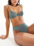 ASOS DESIGN Willow waffle texture underwired bikini top in aqua blue glitter