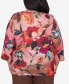 ფოტო #2 პროდუქტის Plus Size Wine Country Dramatic Floral Crew Neck Top With Necklace