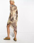 Фото #12 товара ASOS DESIGN slash neck chiffon mini dress with asymmetric trailing hem in marble print