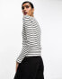 Фото #8 товара & Other Stories ribbed long sleeve boat neck top in off white and black stripe