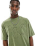 ASOS DESIGN oversized t-shirt in khaki with front distressed applique print