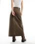 Dr Denim Myra maxi denim skirt with front split in washed coffee