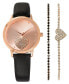ფოტო #1 პროდუქტის Women's Black Strap Watch 38mm Gift Set, Created for Macy's