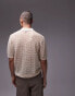 Topman knitted sheer crochet polo with gold lurex yarn in stone