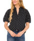 Women's Polka Dot Ruffled Neck Raglan Sleeve Blouse