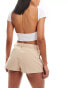 Фото #3 товара Miss Selfridge tailored boxy hot pant in beige pinstripe