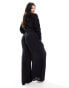 Фото #2 товара Yours wide leg crinkle trousers in black co-ord