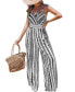 Women's Geo Striped Surplice Sleeveless Straight Leg Jumpsuit Черный, Средний - фото #1