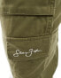 Sean John script logo wide leg cargo trousers in khaki with front hem split