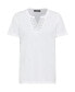 Women's 100% Cotton Short Sleeve Split Neck T-Shirt with Embroidered Trim