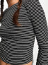 Noisy May ribbed long sleeve cropped top in black & white stripe