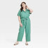 Women's Short Sleeve Linen Boilersuit - Universal Thread Green 28