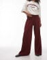 Topshop crinkle plisse wide leg trouser in burgundy