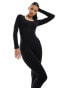 Фото #2 товара In The Style x Perrie Sian premium jersey long sleeve square neck unitard in black