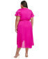 Фото #2 товара Plus Size Satin Ruffle-Sleeve High-Low Wrap Dress