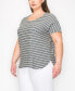 Plus Size Pointelle Stripe Dolman Short Sleeve Top Charcoal Ivory, 3X - фото #4