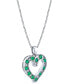 ფოტო #2 პროდუქტის Emerald (7/8 ct. t.w.) & Diamond (1/10 ct. t.w.) Heart 18" Pendant Necklace in Sterling Silver