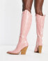 Фото #4 товара ASOS DESIGN Catapult heeled western knee boots in pink croc